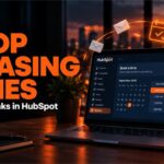Paper envelopes bouncing in a loop, broken by a glowing orange calendar tile, illustrating booking links in HubSpot replacing email back-and-forth